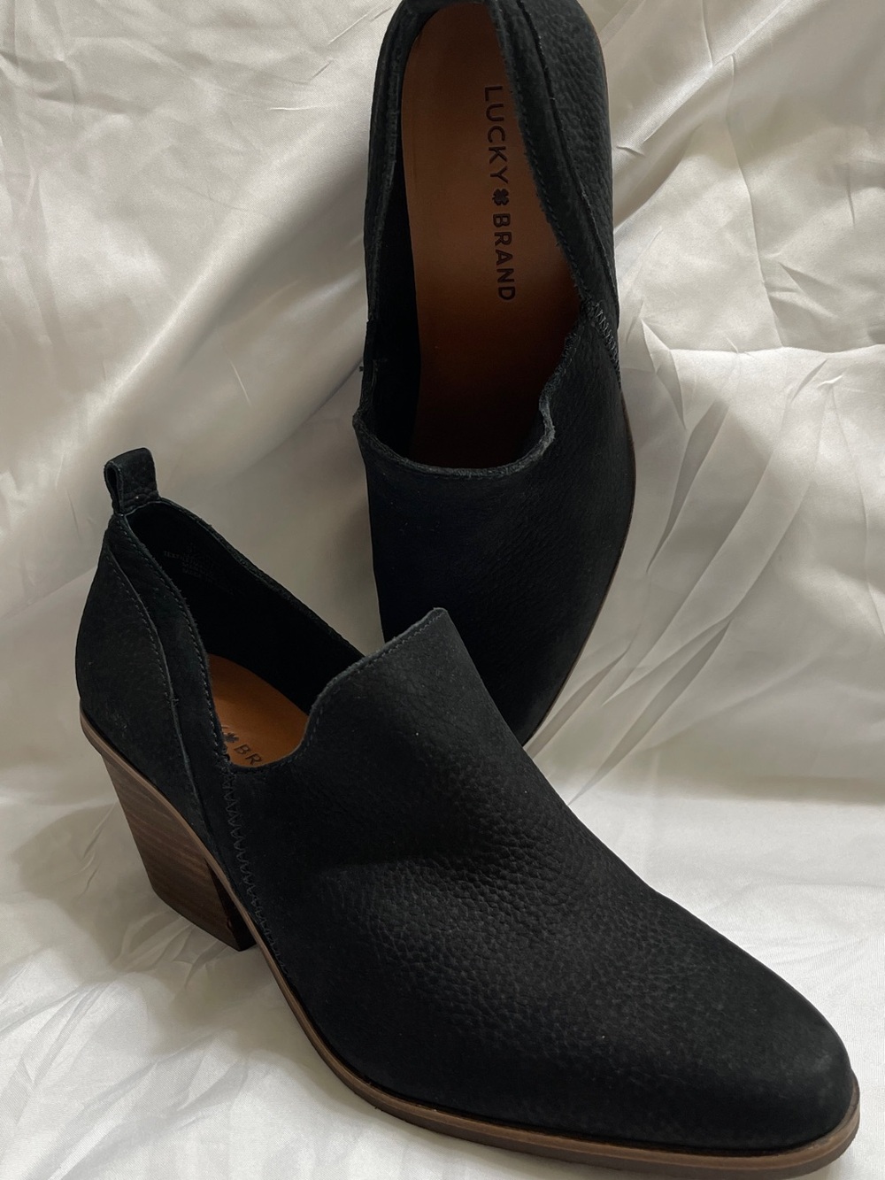 Mules by Lucky Brand Black Suede Slip-On Block Heel Mules